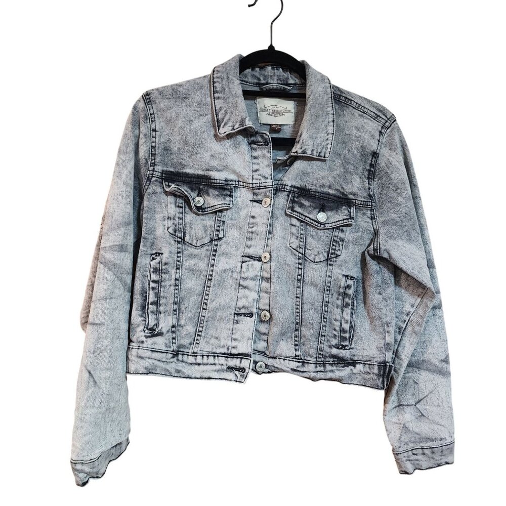 Ashley Vintage Charm Denim Jean Jacket stone washed Gray Womens Size L